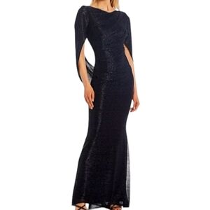 Betsy & Adam navy metallic drape back long dress size 12